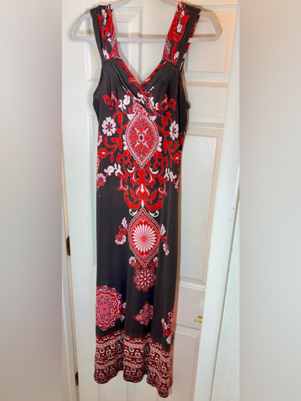 Women's Brown and Red Floral Print Tank long dress